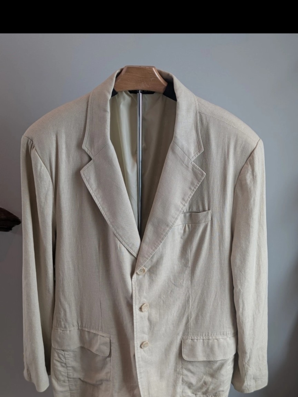 Andrew Fezza Men’s Linen Blend Blazer Sport Coat Jacket Beige Sz L Quiet Luxury